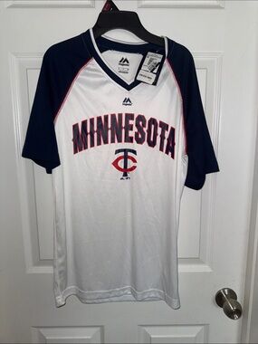 Majestic White & Navy Minnesota Twins Jersey Shirt